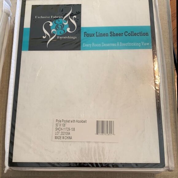 Faux Linen white sheer collection 50 inch by 108 inch sheer curtain panel - Picture 1 of 7